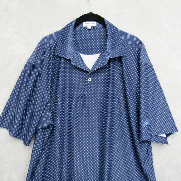 Peter Millar Polo Shirt Mens Extra Large Summer Comfort Blue Polka Dot Pattern - Picture 2 of 13